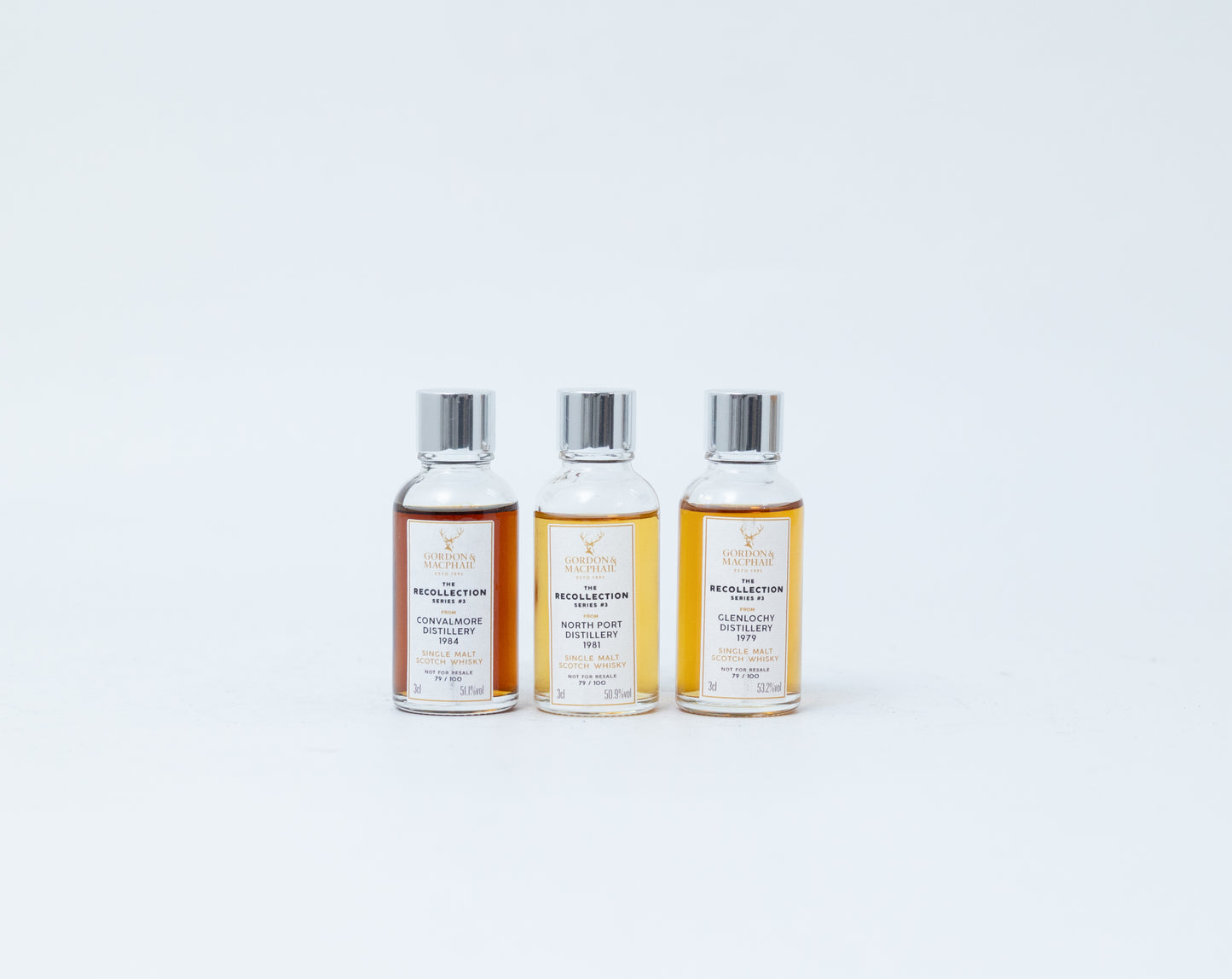 3cl Sample Trio – Convalmore 1975 45 Year Old G&M Private Collection + North Port 1981 42 Year Old Recollection Series 3 + Glenlochy 1979 44 Year Old G&M Private Collection