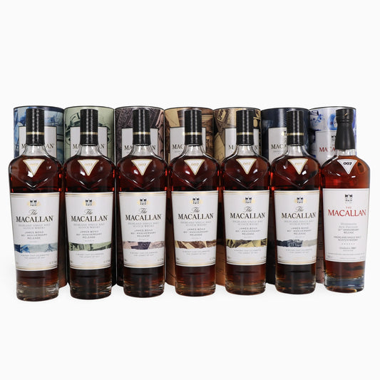 The Macallan James Bond 60th Anniversary | Complete 7-Bottle Set | Decades I-VI + Diamonds Are Forever 55th Anniversary 18 Year Old 2007 | 45.5% ABV | 7 x 70cl