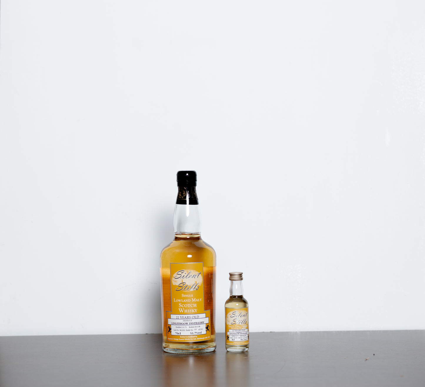 Linlithgow (St. Magdalene) 1975 22 Year Old “Silent Stills” – Single Malt Scotch Whisky, 70cl + 5cl Mini, 51.7% ABV (Cask #96/3/01, 335 Bottles) – With Presentation Box & Barrel Bung