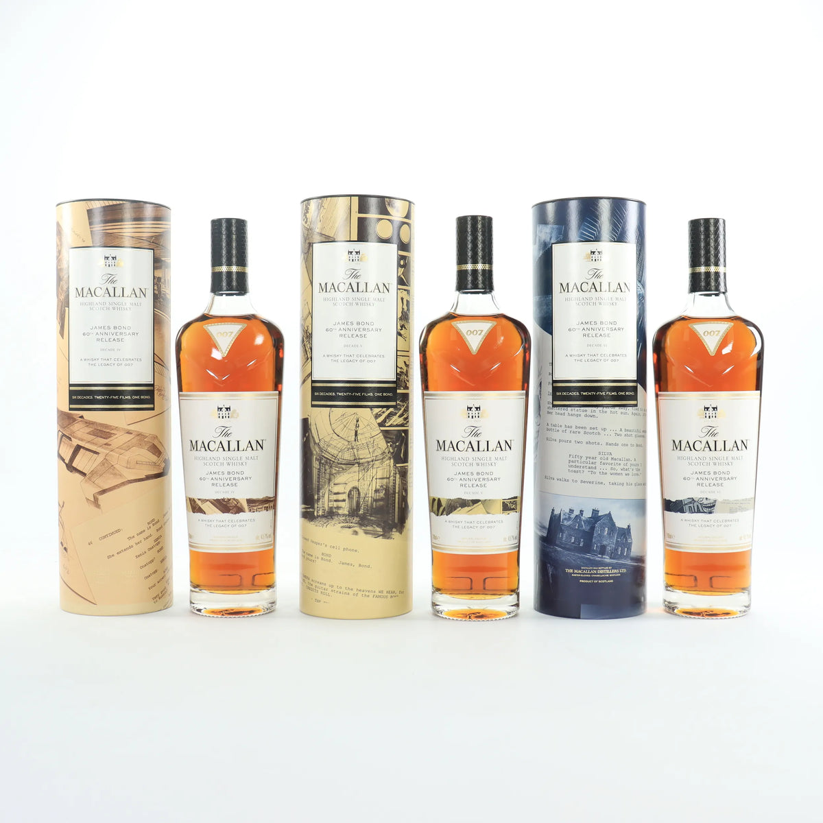 The Macallan James Bond 60th Anniversary | Complete Collection Decades I-VI | Globe Trotter Case | 6 x 70cl | 43.7% ABV | 300 Sets Worldwide