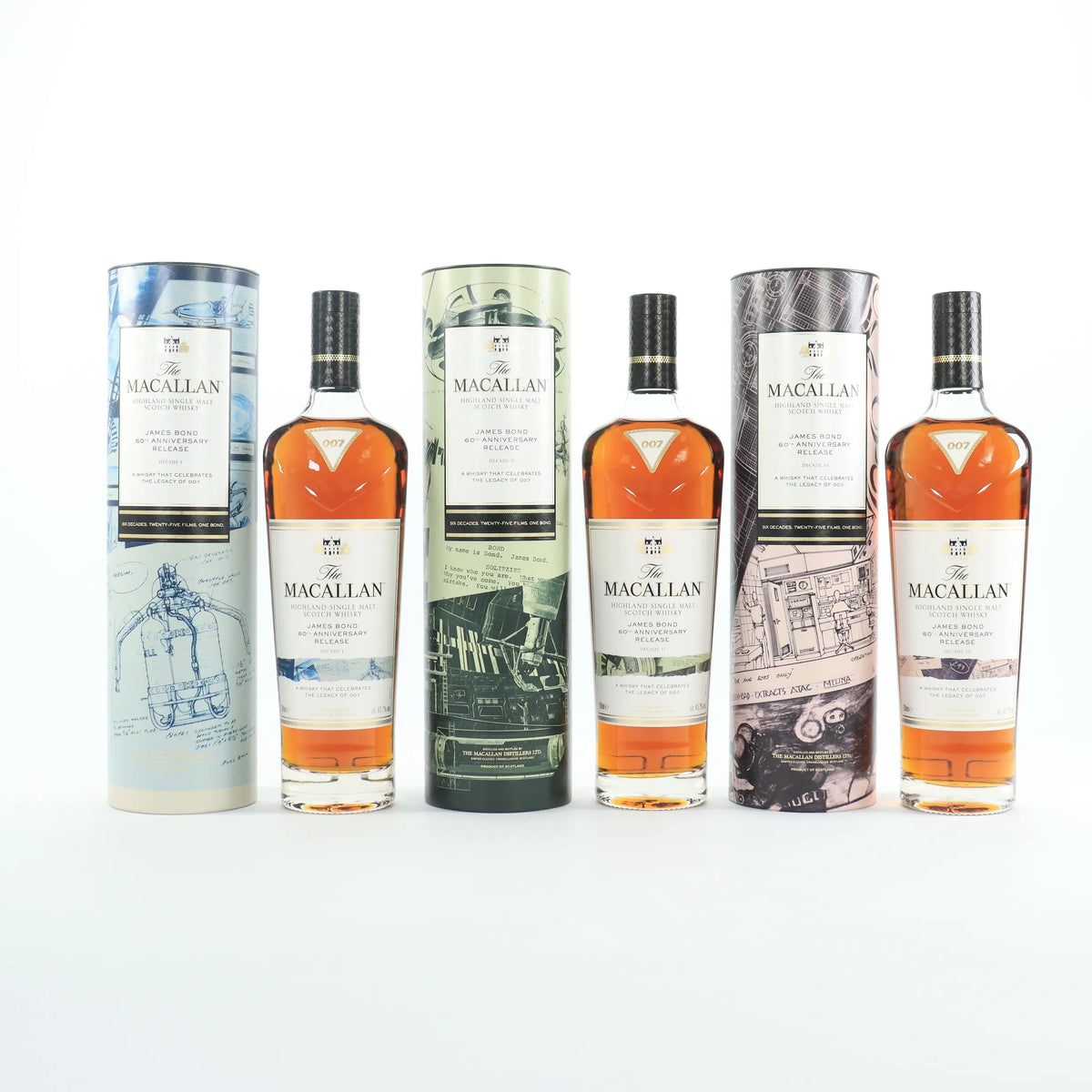 The Macallan James Bond 60th Anniversary | Complete Collection Decades I-VI | Globe Trotter Case | 6 x 70cl | 43.7% ABV | 300 Sets Worldwide