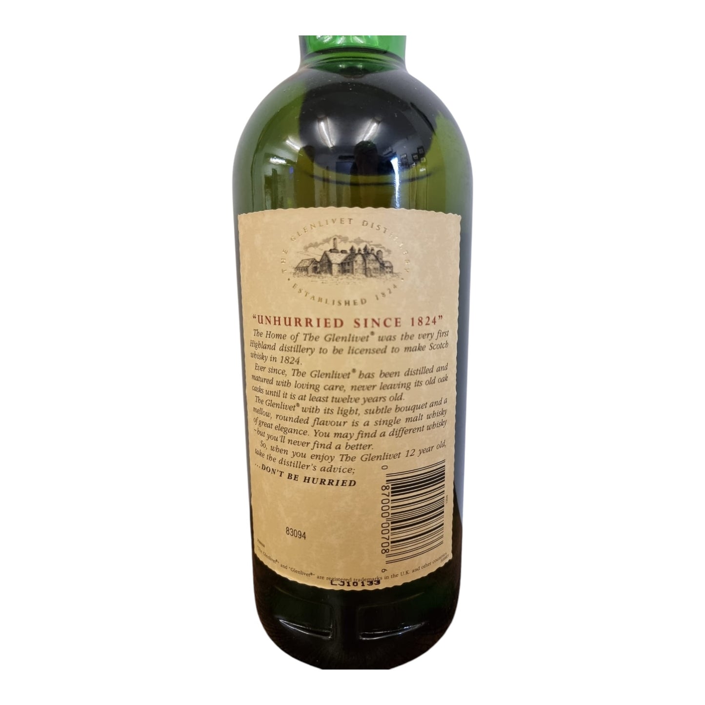 1980s - 1990's The Glenlivet 12 year old Malt Scotch Whisky Original Tube Packaging 1 litre
