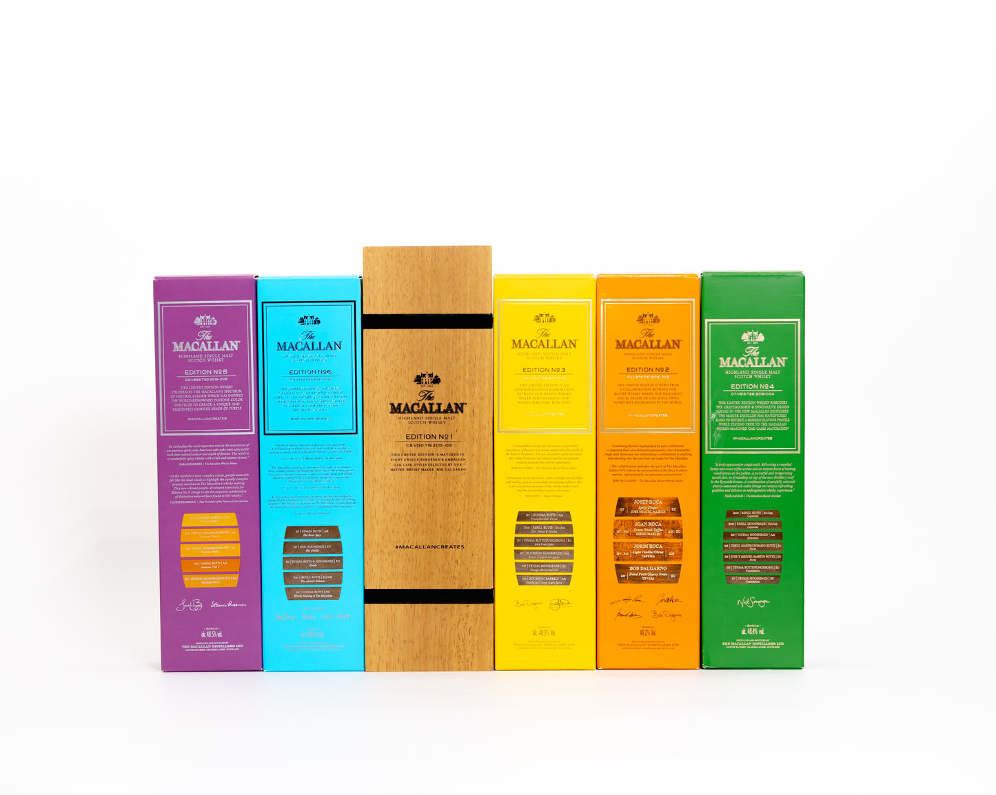 Macallan Edition No.1 W/Box, 2, 3, 4, 5 and 6 Complete Set (6X, 70cl)