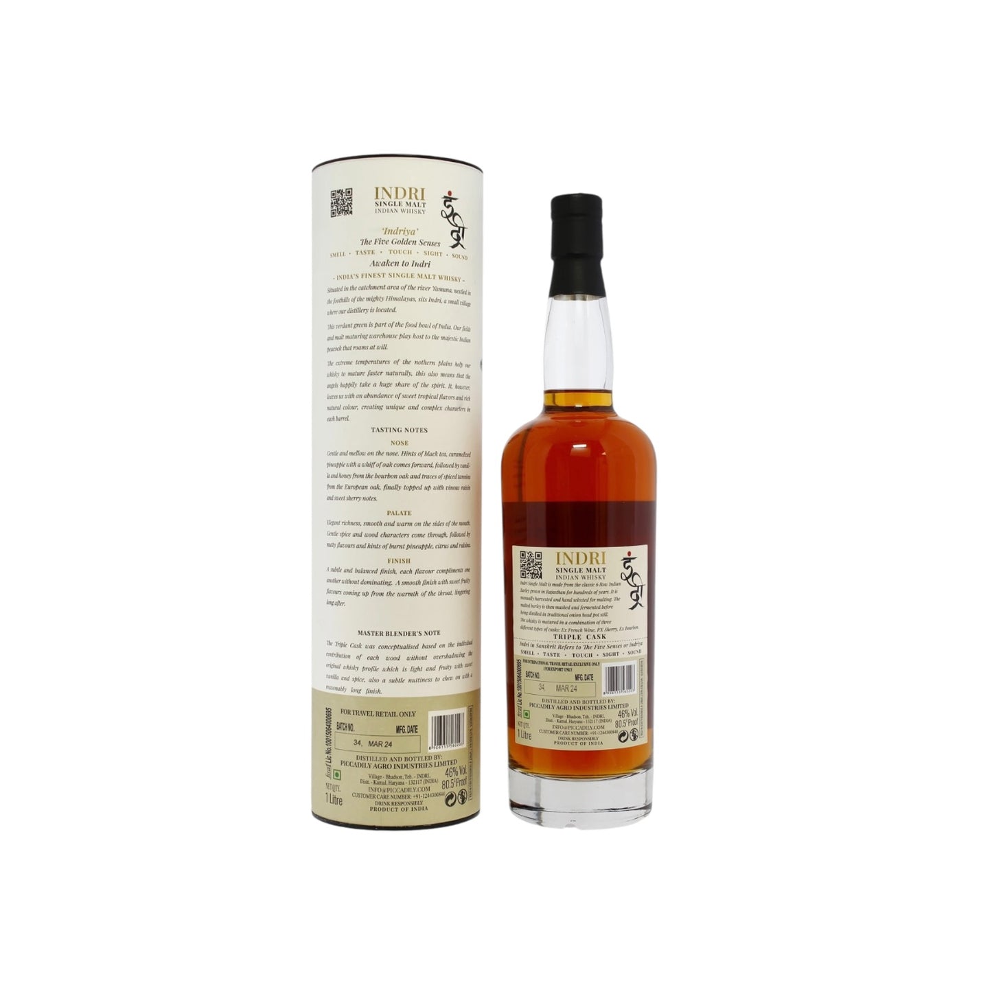 Indri Travel Retail Exclusive “Triple Cask” – Indian Single Malt Whisky, 46%, 1 Litre (Travel Retail Exclusive)