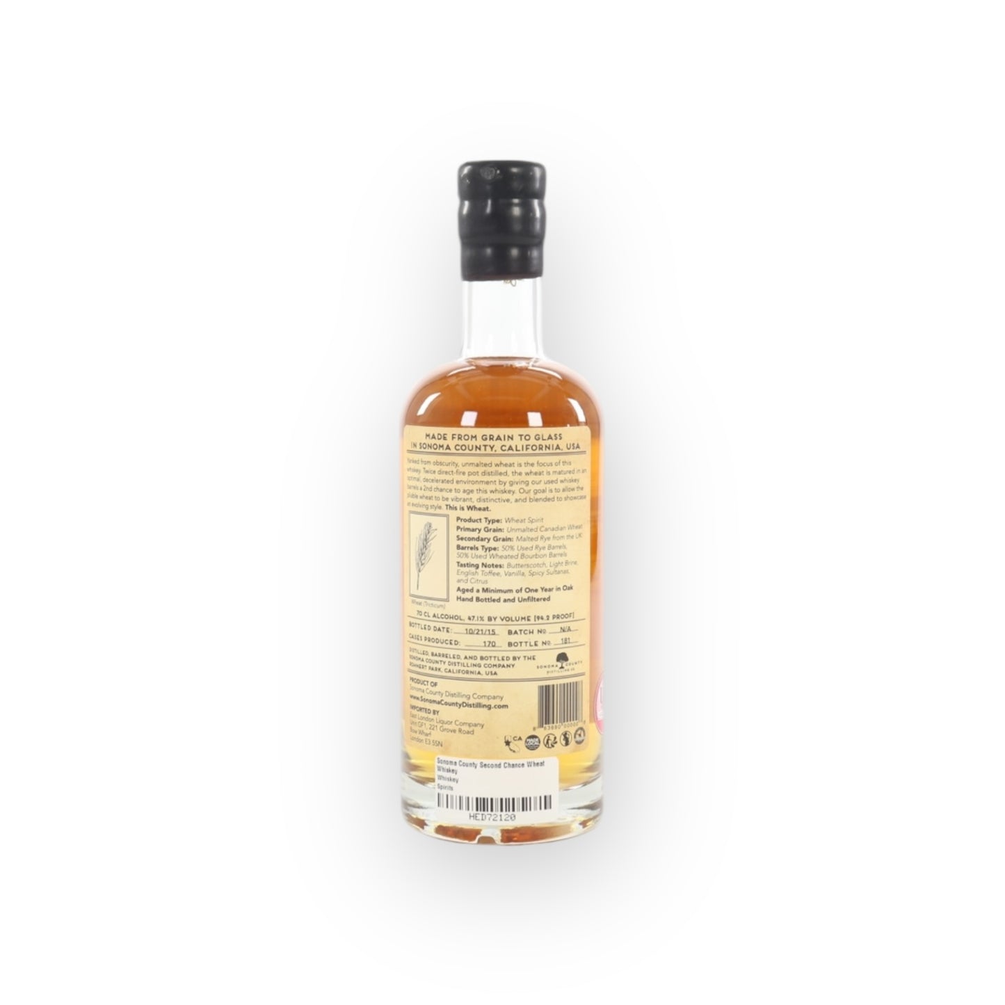 Sonoma County 2nd Chance Wheat – American Wheat Spirit, 47% ABV, 700ml