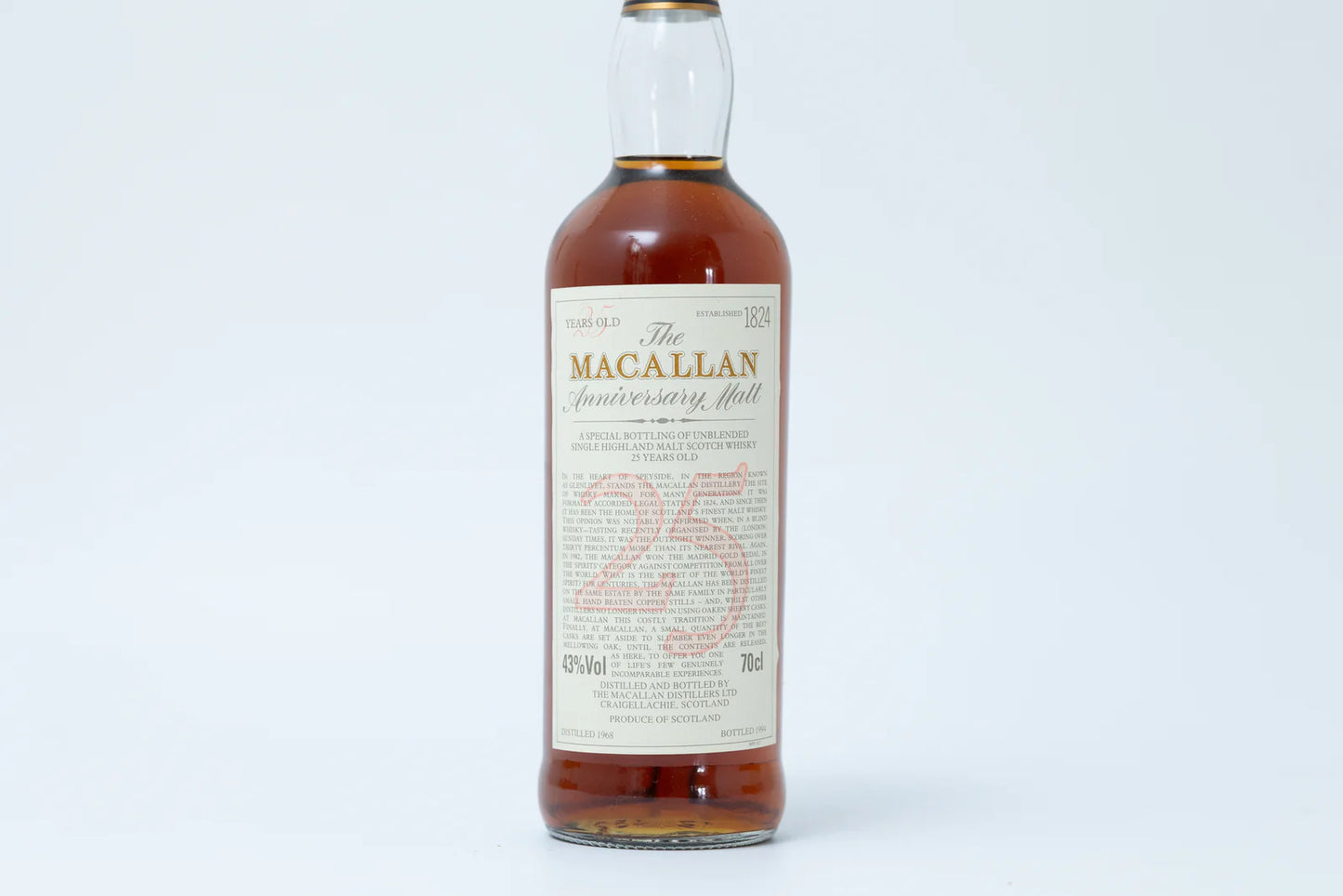 Macallan 1968 25 Year Old Anniversary Malt Bottled 1994 With Original Wood Box